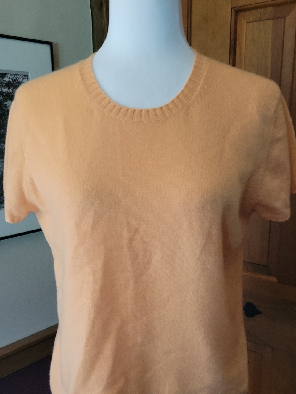 TALBOTS Short-Sleeve Crewneck Cashmere Top, Peach Orange Sherbet
